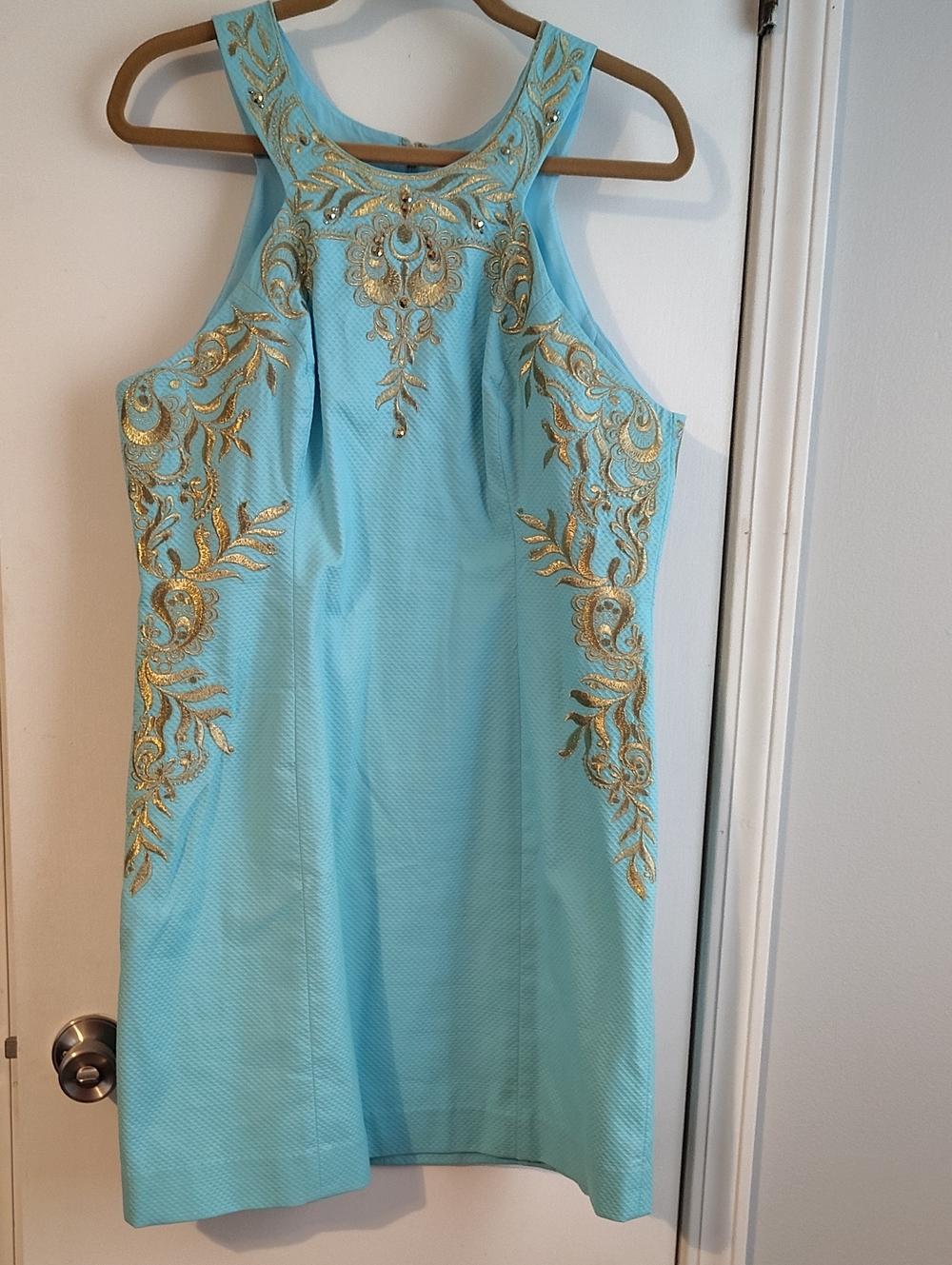 Lilly Pulitzer Aqua Mini Dress with Gold Embroidery